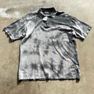John Elliott Lunar Polo Shirt Men’s  2 Charcoal Tie Dye Oversized Short Sleeve